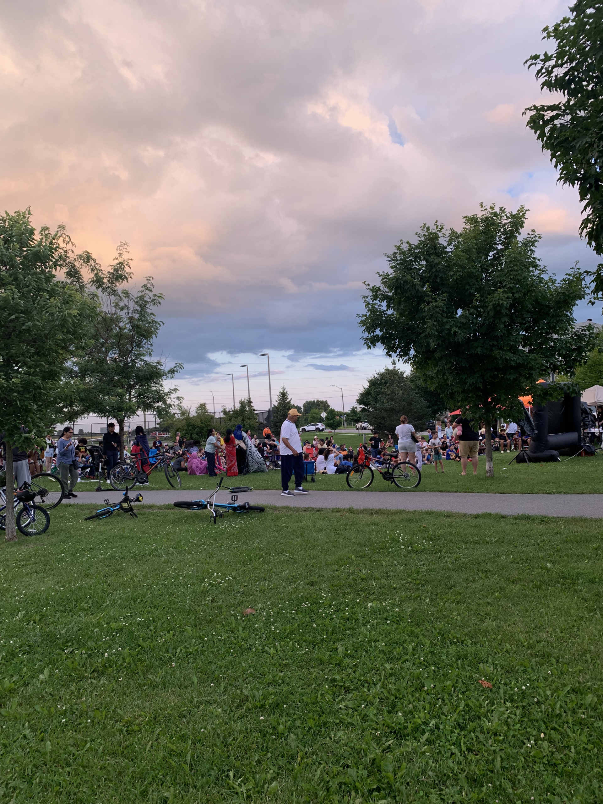 Families gathering on the lawn at Crownridge Park for The West Team’s Movie in the Park